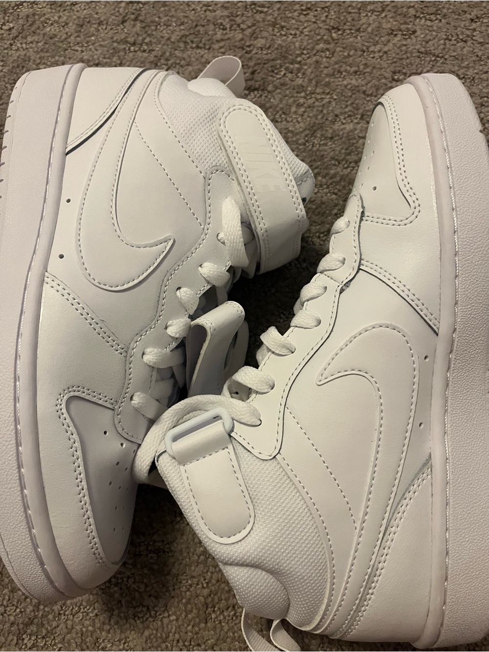 White womens nike  mid -Top Athletic Sneakers - Classic All-White Design